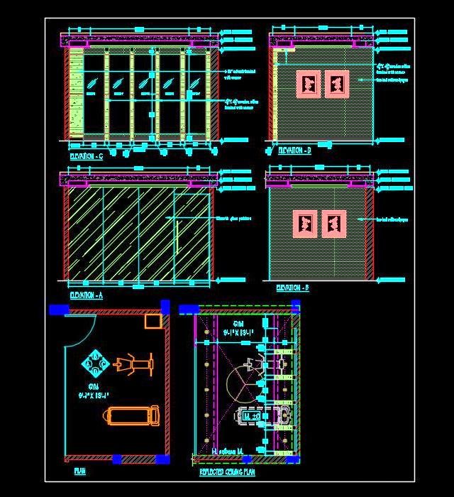 Home Gym DWG Plan - Detailed Layout and Wall Elevations